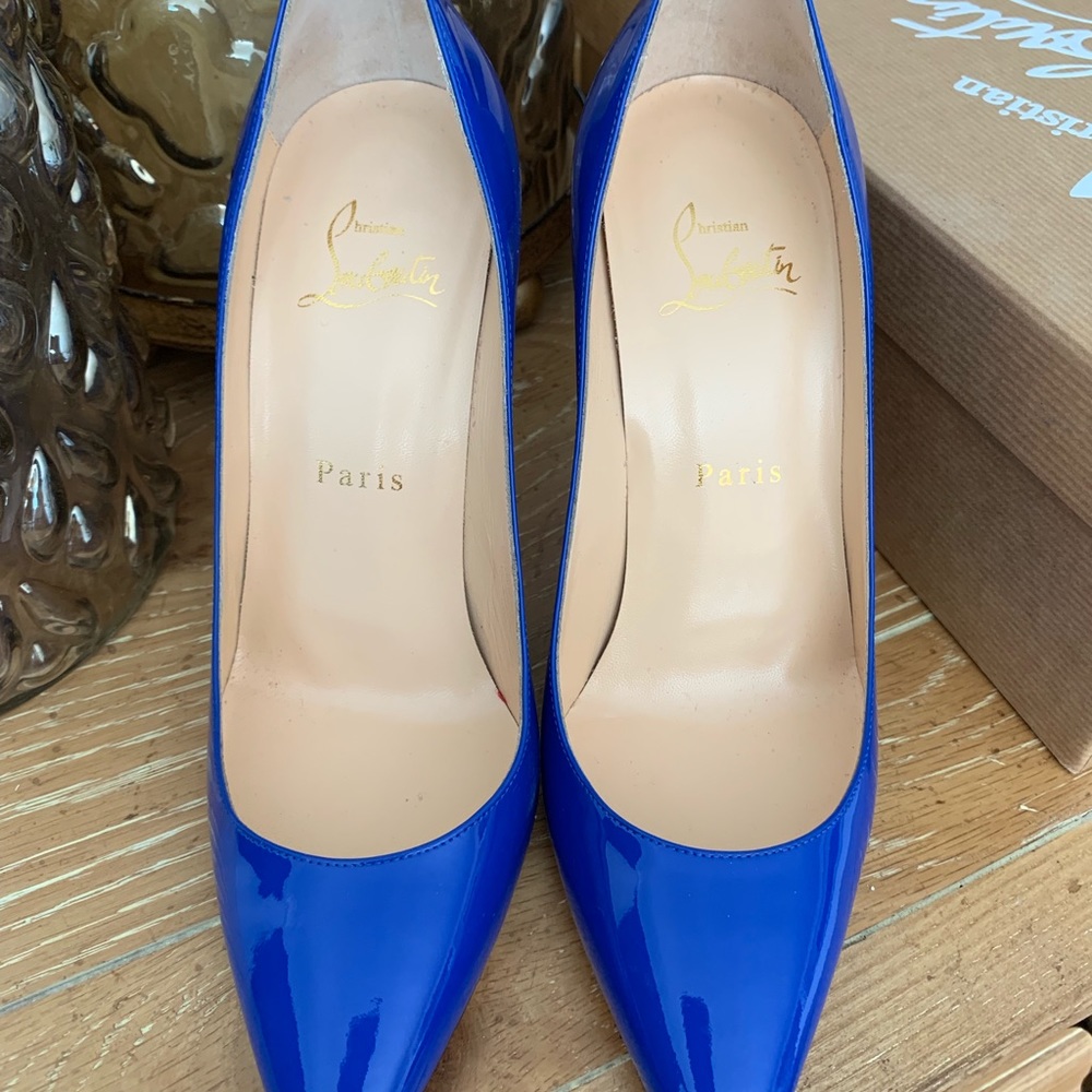 Christian Louboutin Blue Patent Leather Pointed-Toe Pumps - Picture 4 of 7
